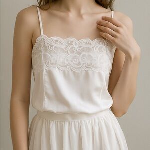 Vintage White Lace Satin Camisole Top Coquette Balletcore Fairycore Romantic XL